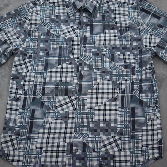 VO5 Shirt Mens L Gray Geometric Cinco En Todo Button Up Short Sleeve Collared - Picture 8 of 15